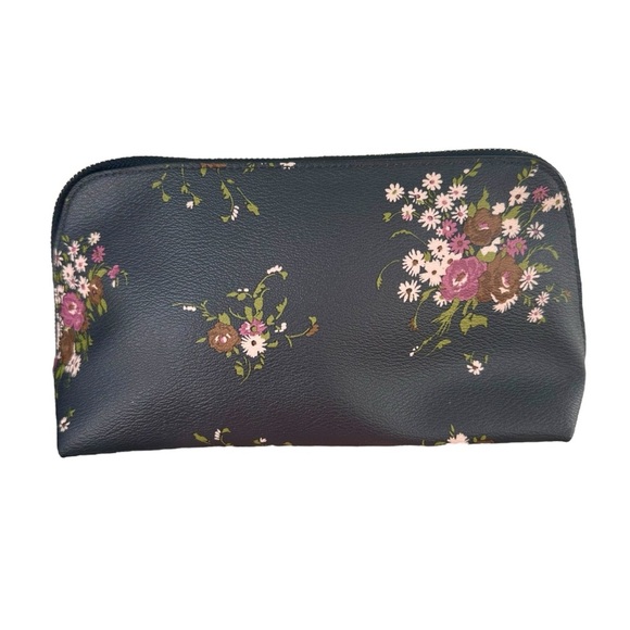 COACH Floral Midnight Multi Leather Large Cosmetic Travel Pouch Bag Case - Picture 5 of 12